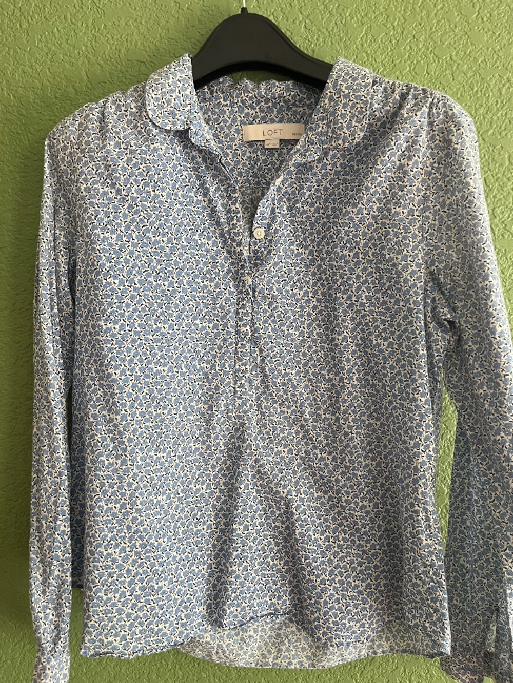 Loft Light Blue Dainty Floral Henley Shirt Top